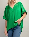 Glam V-neck High-low Top In Kelly Green In Multi