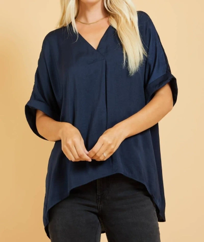 Glam V-neck High-low Top In Navy In Blue