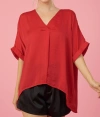 Glam V-neck High-low Top In Red In Red