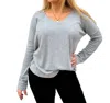 GLAM V-NECK LONG SLEEVE KNIT TOP IN GREY