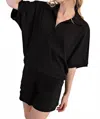 Glam V-neckline Dropped Shoulder Knit Top In Black In Black