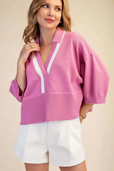 Glam Val V-neck Contrast Sweater In Pink In Multi
