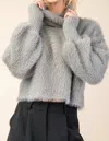 Glam Vienna High Neck Crop Sweater In Grey