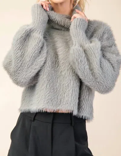 Glam Vienna High Neck Crop Sweater In Grey