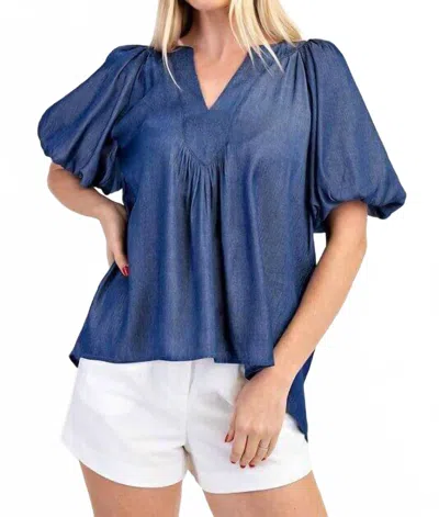 Glam V-neck Balloon Sleeve In Indigo In Blue