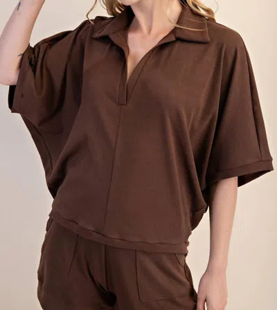 Glam V-neckline Dropped Shoulder Knit Top In Mocha In Multi