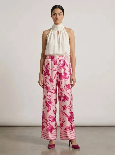 Glam Wide Leg Pull On Pants In Fuchsia In Pink
