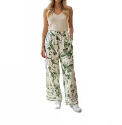Glam Wide Leg Pull On Pants In Green