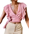 GLAM WINK TIE SIDE RUFFLE TRIM CROP TOP IN ROSE PINK