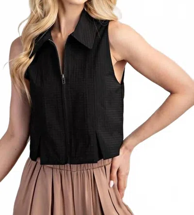 Glam Zip & Pleat Top In Black