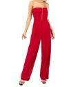 Glam Zippered Wide Leg Jumpsuit In Red