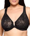 Glamorise Full Figure Plus Size Lacey T-back Front-closure Wonderwire Bra Underwire 9246 In Black