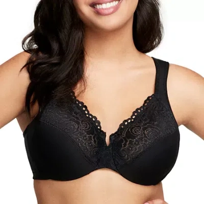 Glamorise Low Cut Wonderwire Lace Underwire Bra- 1240 In Black