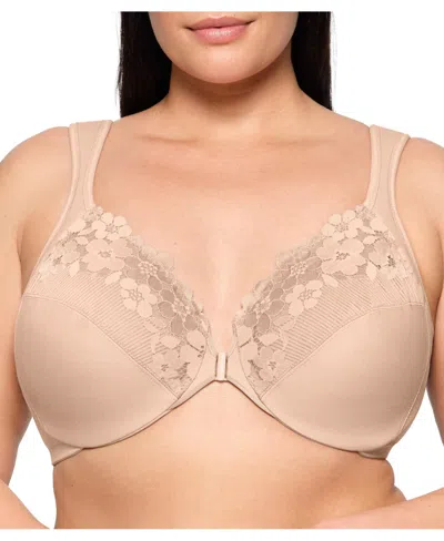 Glamorise Plus Size Front-closure Cotton Wonder Underwire Bra #1241 In Cafe