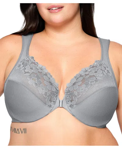 Glamorise Plus Size Front-closure Cotton Wonder Underwire Bra #1241 In Silver