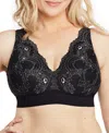 Glamorise Plus Size Full Figure Bramour Lexington Lace Plunge Wireless Bralette In Black