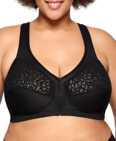 Glamorise Plus Size Magic Lift Front-closure Racerback Wirefree Bra #1206 In Black