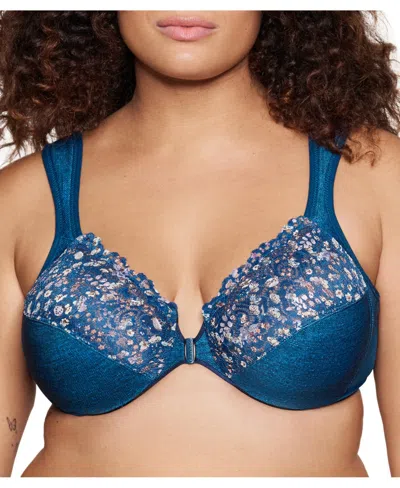 Glamorise Women's Full Figure Plus Size Wonderwire Front Close Bra 1245 In Dark Denim