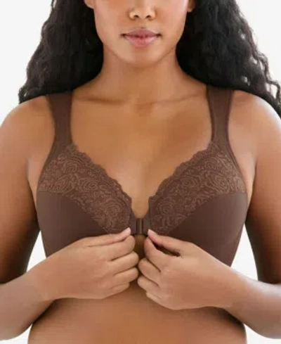 Glamorise Women's Full Figure Plus Size Wonderwire Front Close Bra 1245 In Mocha