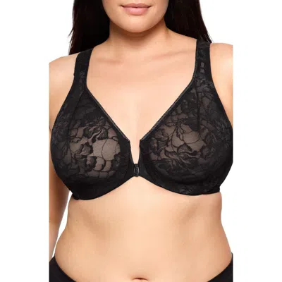 Glamorise Wonderwire® Front Close Lacy T-back Underwire Bra In Black