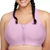 Glamorise Plus Size Full Figure Zip Up Front Closure Sports Wirefree Bra 9266 In Purple