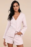 Glamorous Adept Sophistication Light Pink Tweed Lurex High-waisted Shorts In Light Pink