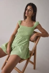 Glamorous Apple Green Cotton Square Neck Smocked Romper In Light Green, Women's At Urban Outfitters In Green