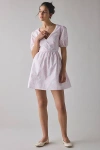 Glamorous Bow Printed Cotton Puff Sleeve Mini Dress In White Pink Bow, Women's At Urban Outfitters