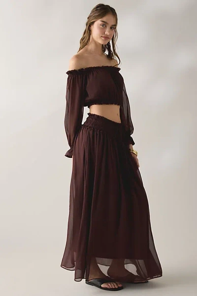 Glamorous Chiffon Smocked Waist Maxi Skirt In Maroon, Women's At Urban Outfitters In Burgundy