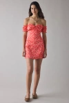Glamorous Coral Daisy Milkmaid Off-the-shoulder Mini Dress In Pink, Women's At Urban Outfitters In Pink