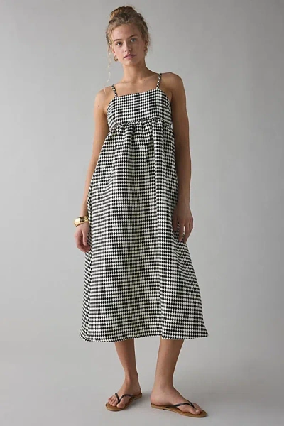 Glamorous Diamond Print Square Neck Babydoll Midi Dress In Black/white, Women's At Urban Outfitters In Multi