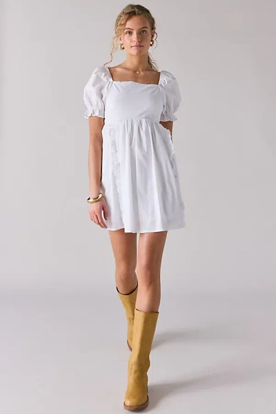 Glamorous Double Tie-back Bow Ruffle Babydoll Mini Dress In White, Women's At Urban Outfitters