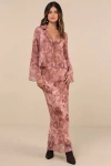 Glamorous Ethereal Aesthetic Mauve Abstract High Rise Maxi Skirt In Mauve