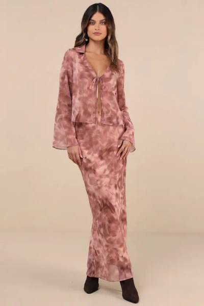 Glamorous Ethereal Aesthetic Mauve Abstract High Rise Maxi Skirt