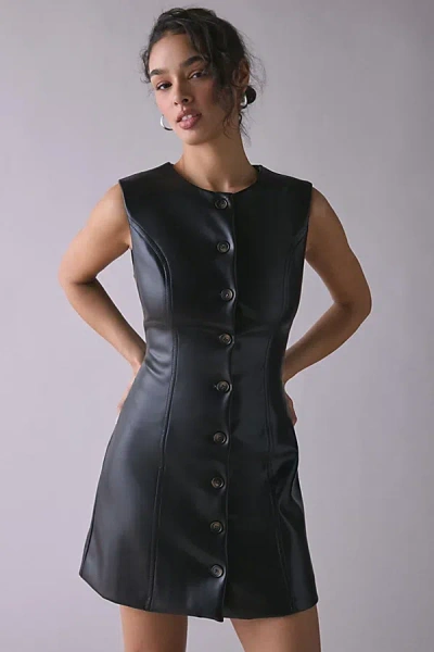 Glamorous Faux Leather Button-front Mini Dress In Black, Women's At Urban Outfitters