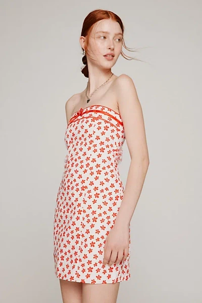 Glamorous Floral Strapless Mini Dress In Red, Women's At Urban Outfitters