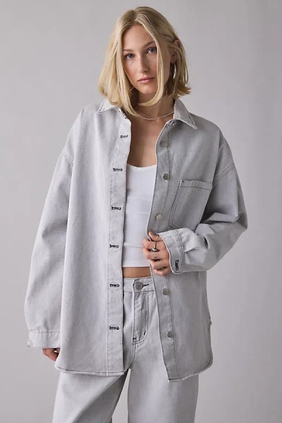 Glamorous Grey Wash Oversized Denim Shirt Top In Grey, Women's At Urban Outfitters In Gray