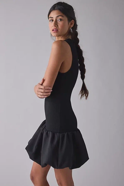 Glamorous High-neck Drop Waist Bubble Hem Mini Dress In Black, Women's At Urban Outfitters