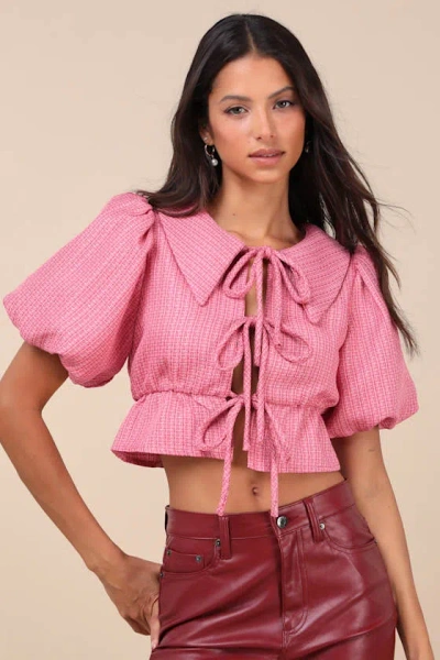 Glamorous Instant Crush Pink Tweed Puff Sleeve Top