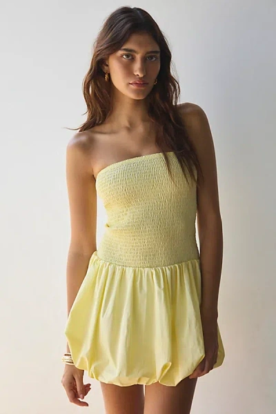 Glamorous Lemon Yellow Strapless Smocked Bubble Hem Mini Dress In Lemon, Women's At Urban Outfitters