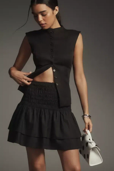 Glamorous Linen Blend Smocked Mini Skirt In Black