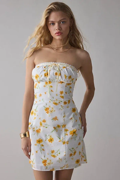 Glamorous Marigold Floral Cotton Strapless Mini Dress In Marigold Floral, Women's At Urban Outfitters