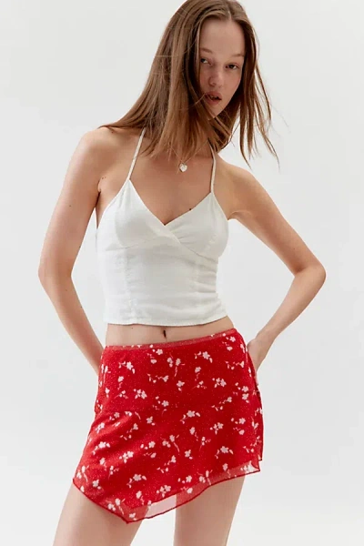 Glamorous Mesh Asymmetrical Hem Micro Mini Skirt In Red, Women's At Urban Outfitters