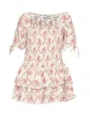 Glamorous Mini Abito Bianco Con Stampa Bucolica Rosa In Bianco