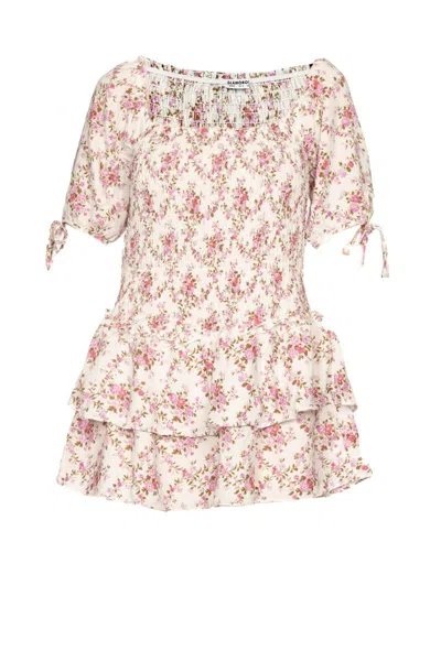 Glamorous Mini Abito Bianco Con Stampa Bucolica Rosa