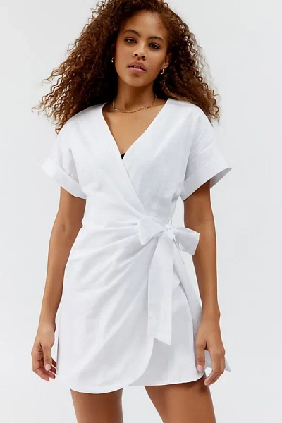 Glamorous Mini Wrap Dress In White, Women's At Urban Outfitters