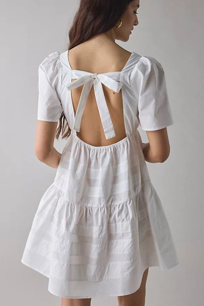Glamorous Open Tie-back Bow Babydoll Mini Dress In White, Women's At Urban Outfitters