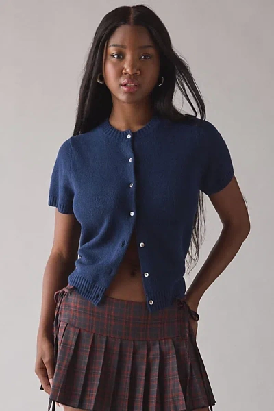 Glamorous Plaid Side-tie Low-rise Pleated Mini Skirt In Red, Women's At Urban Outfitters In Blue
