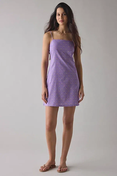 Glamorous Polka Dot + Cherry Print Cotton Shift Mini Dress In Lilac, Women's At Urban Outfitters