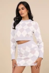 Glamorous Positively Pristine Lilac Argyle Lurex Sweater Mini Skirt In Lilac
